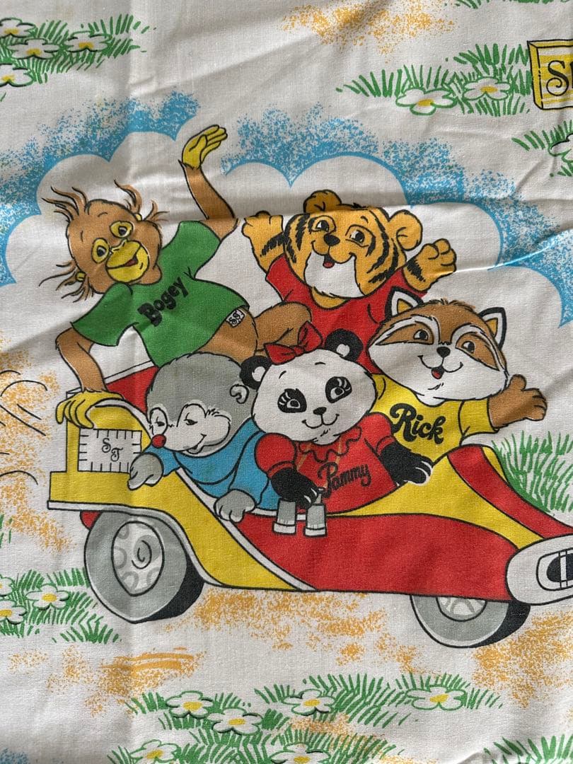 アニマル動物柄ヴィンテージ  シーツ　ムチャチャkeikiiiブーフーウー古着