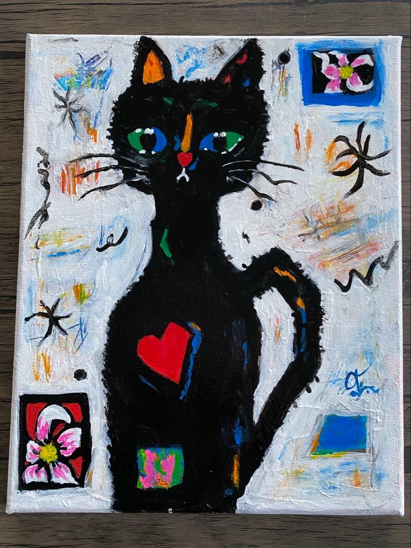 ギズモ☆　抽象画　「秋の日」「つばきの頃の赤富士」「わかる猫」額付き