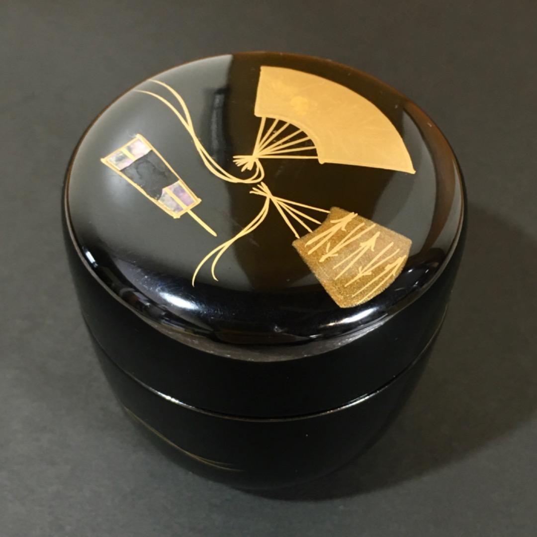 棗 黒扇面 螺鈿 茶入 茶道具 茶道 茶器 蒔絵 箱入り