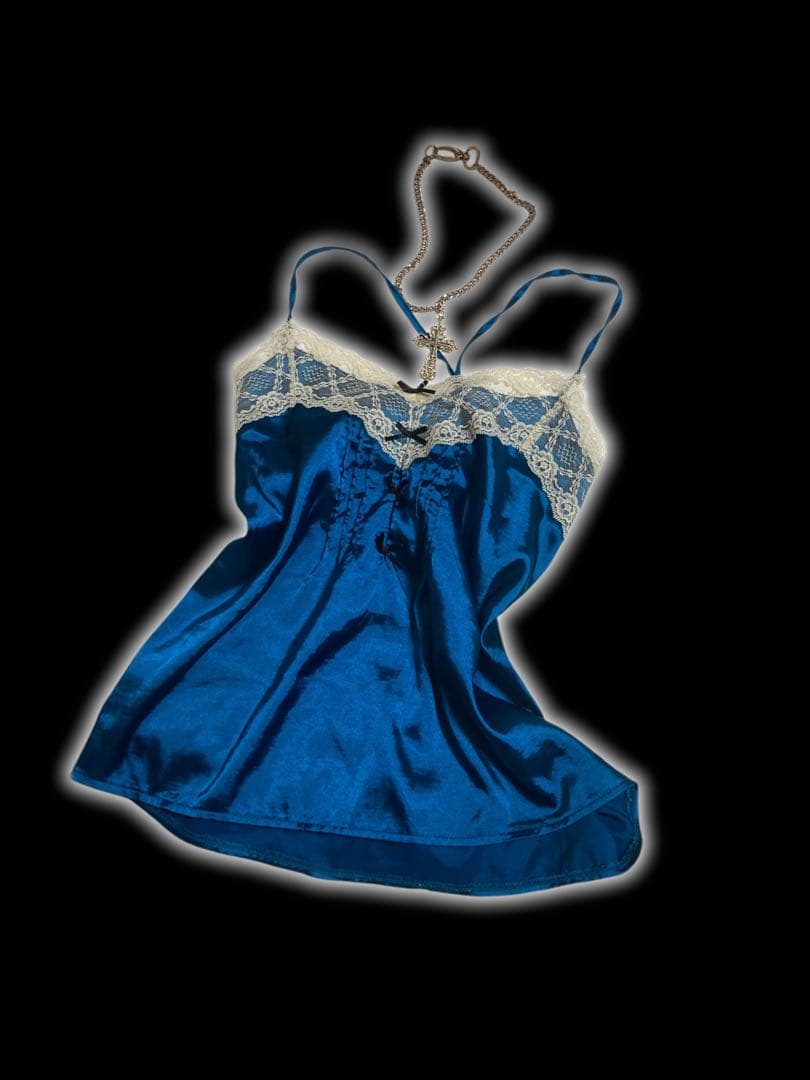 y2kサテン姫ギャルレースリボンゴシックキャミフェアリーグランジ古着屋ロック古着