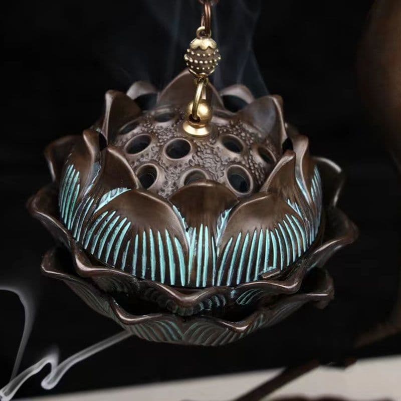 銅 細工 鶴蓮華薫製香炉 炉弔り 執務室 応接間 茶室 書斎薫香炉 工芸品 置物