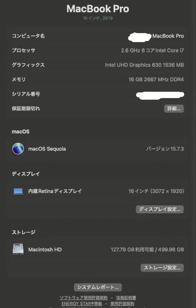 【充放電63回】極美品MacBook Pro 16インチ2019