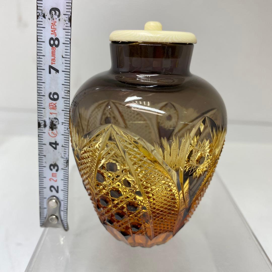 黒木国昭　綾切子　アンバーパープル二色切子茶入　共箱トニコ東さ7-0219☆2F