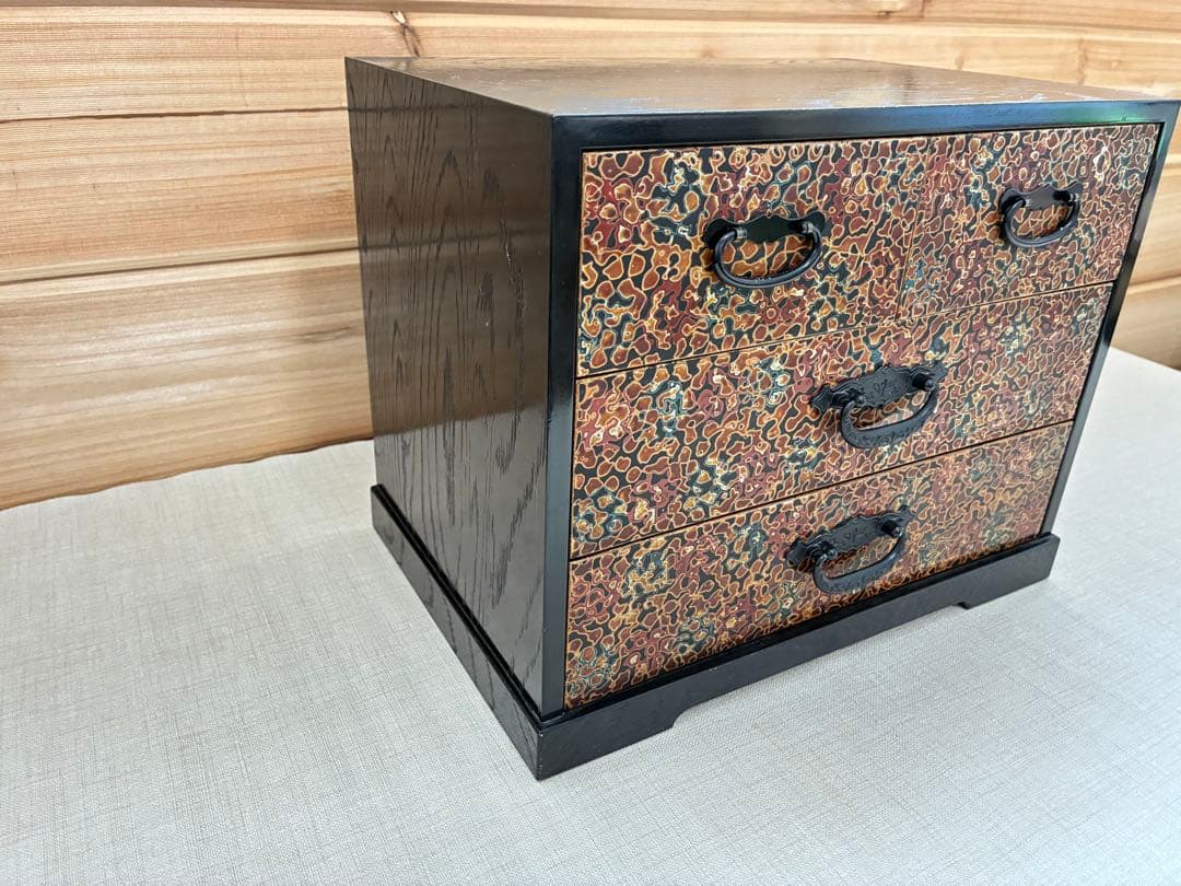 津軽塗 三段小引き出し 古道具 漆塗り 和モダン収納