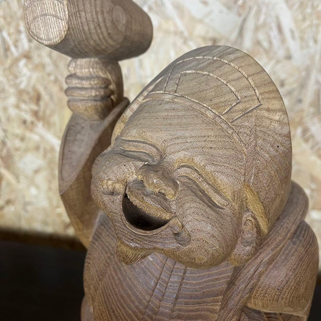 大黒天 木彫り 置物　一刀彫　アンティーク　ヴィンテージ　レトロ　縁起物　大黒様