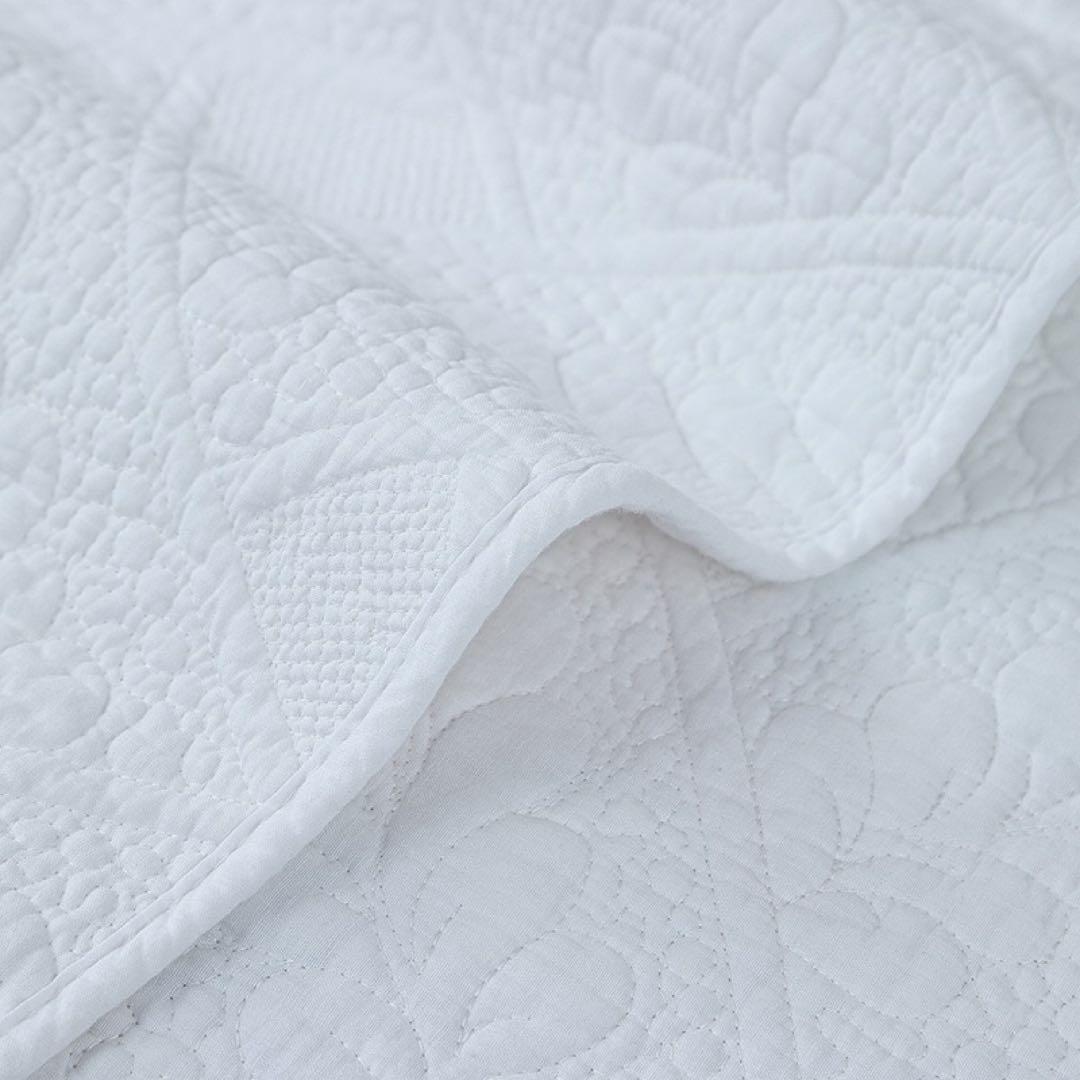 キルトベッドカバー3点セット綿マルチカバー キルティング 164白