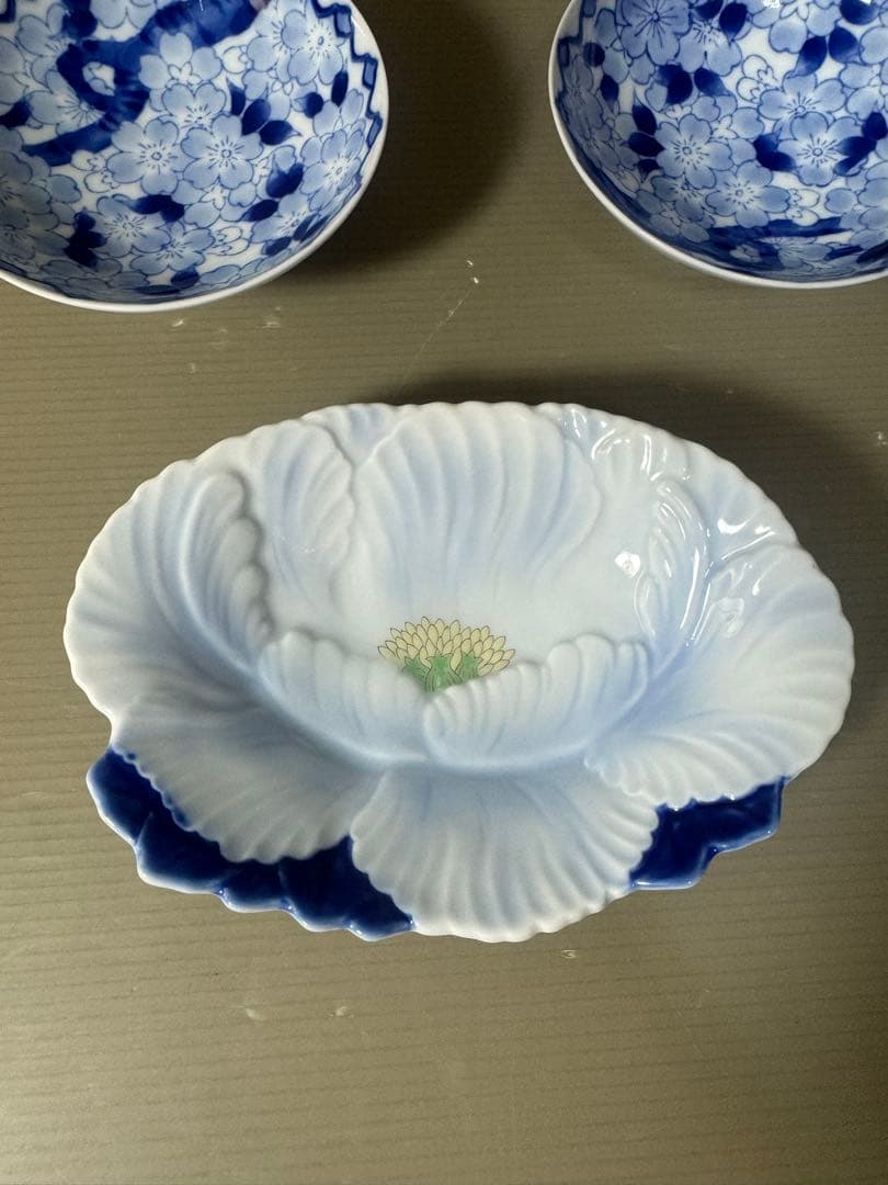 2618 深川製磁　牡丹型鉢1客　梅文鉢2客　未使用