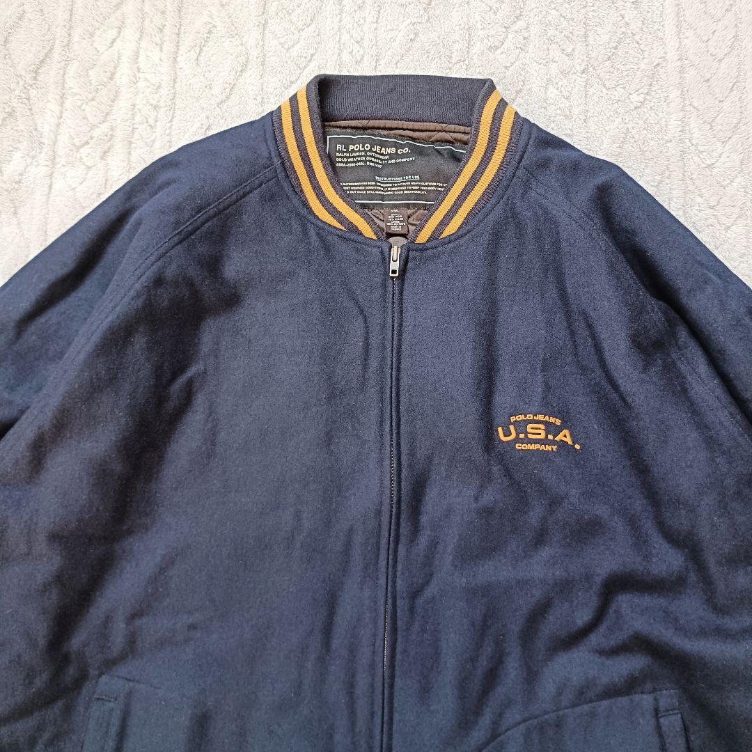 90s ラルフローレン POLO JEANS ウールスタジャン 紺 XXL