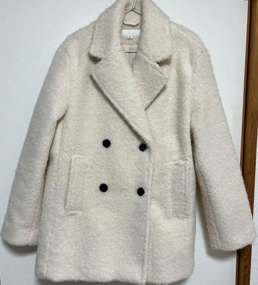 ZARA ブークレ ダブルブレストミディ丈 コート S