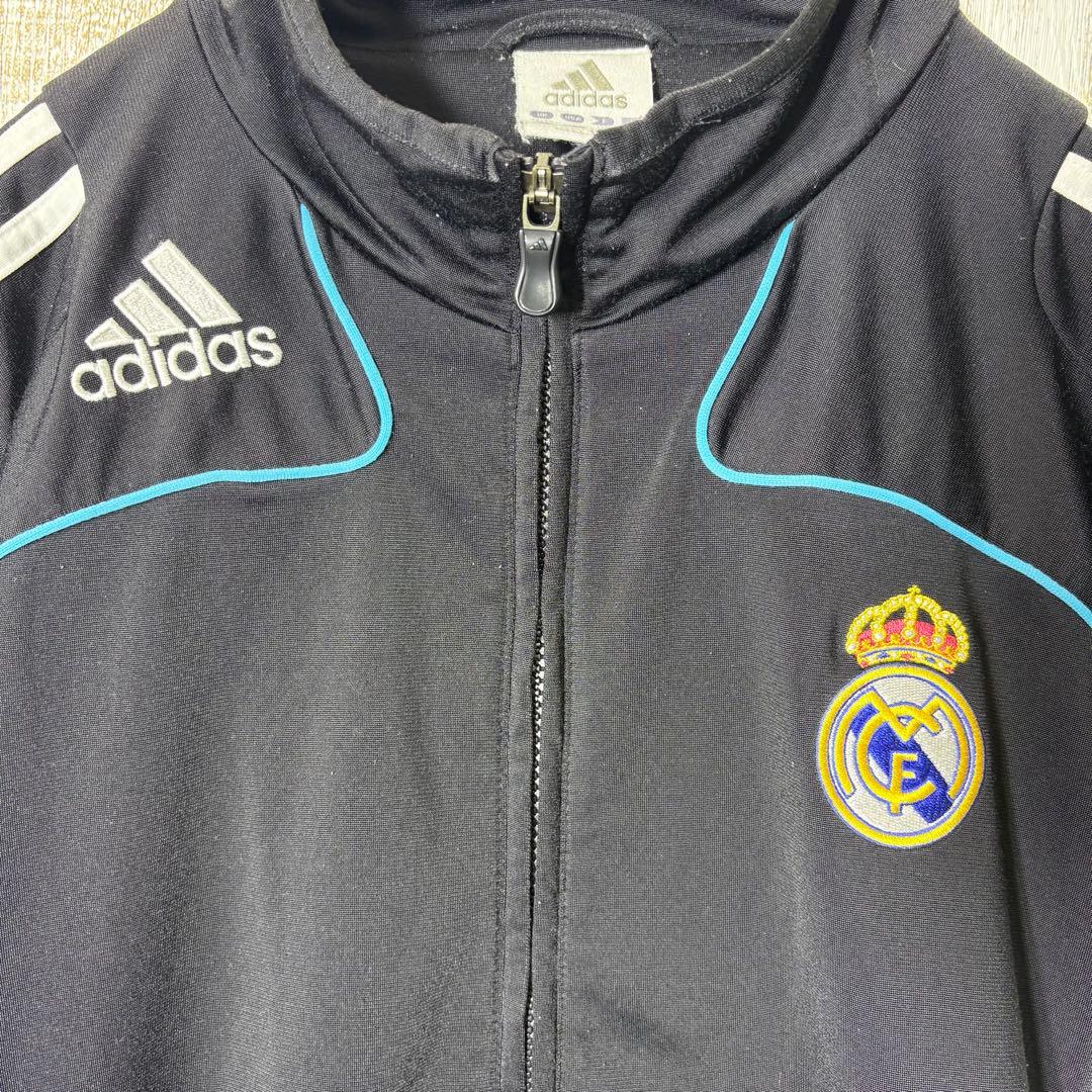 アディダス レアルマドリード 刺繍ロゴ トラックジャケット セットアップ　黒　L