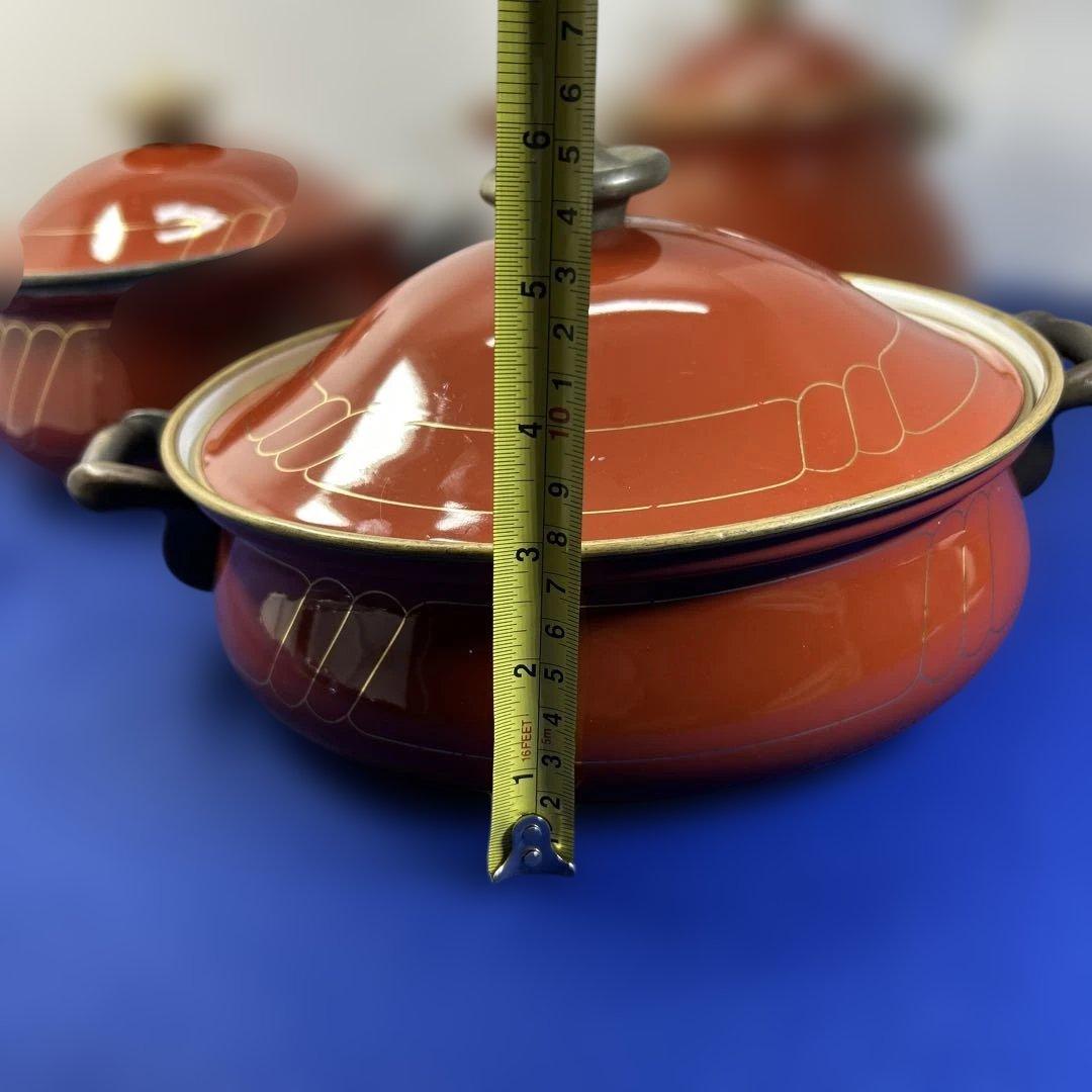 赤いセラミック鍋セット 2鍋1ケトル ヴィンテージの鍋