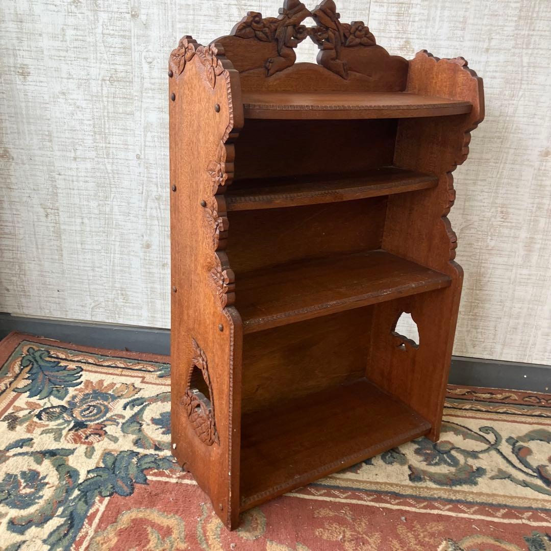 北欧レトロ ミッドセンチュリー 4段 木製彫刻オープンラック 飾り棚 古家具