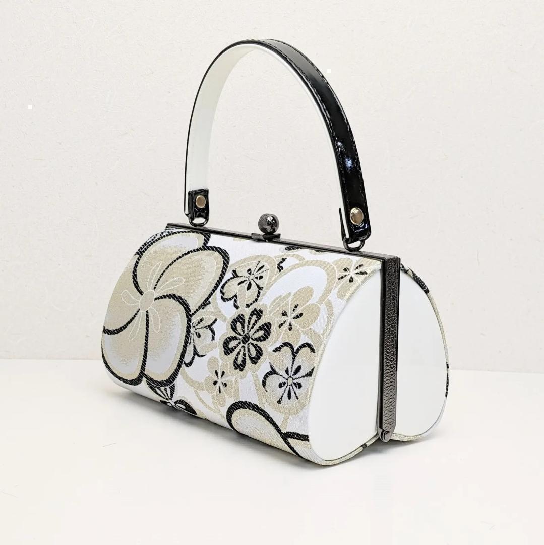 和装 草履バッグセット 帯地 梅 桜 白×黒 3枚芯 フリーサイズ k15-7
