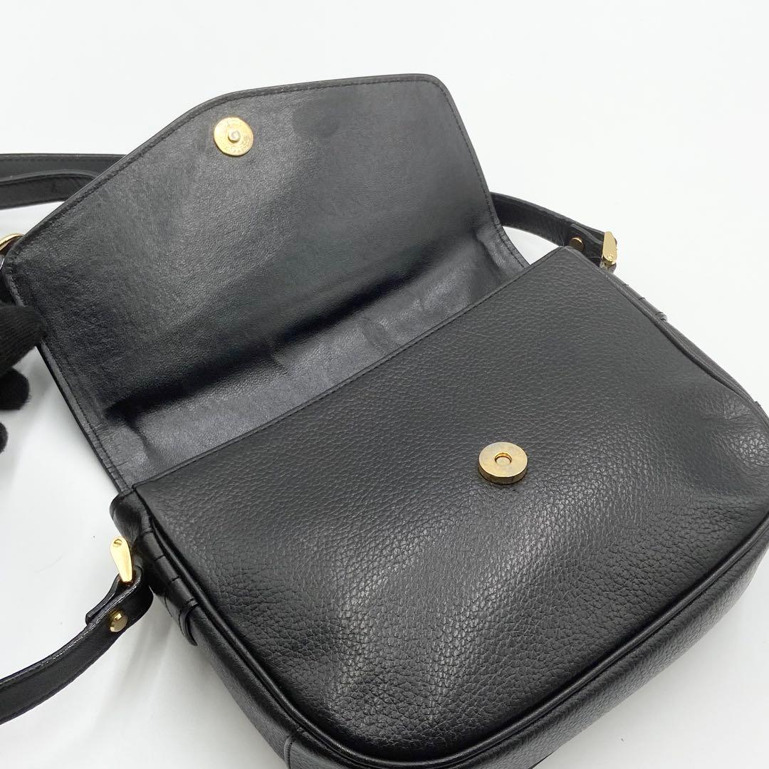 バーバリー　ショルダーバッグ　ホースロゴ　ノバチェック　シボ　レザー　ブラック