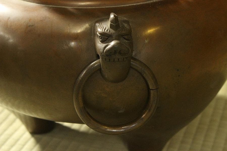 茶道具 鬼面風爐釜 釜師 高木治良兵衛作 木箱付(A485)