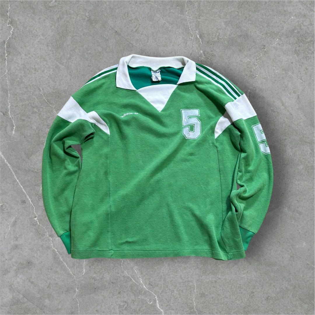 【J53】70s adidasベンテックスサッカーシャツフロッキープリント