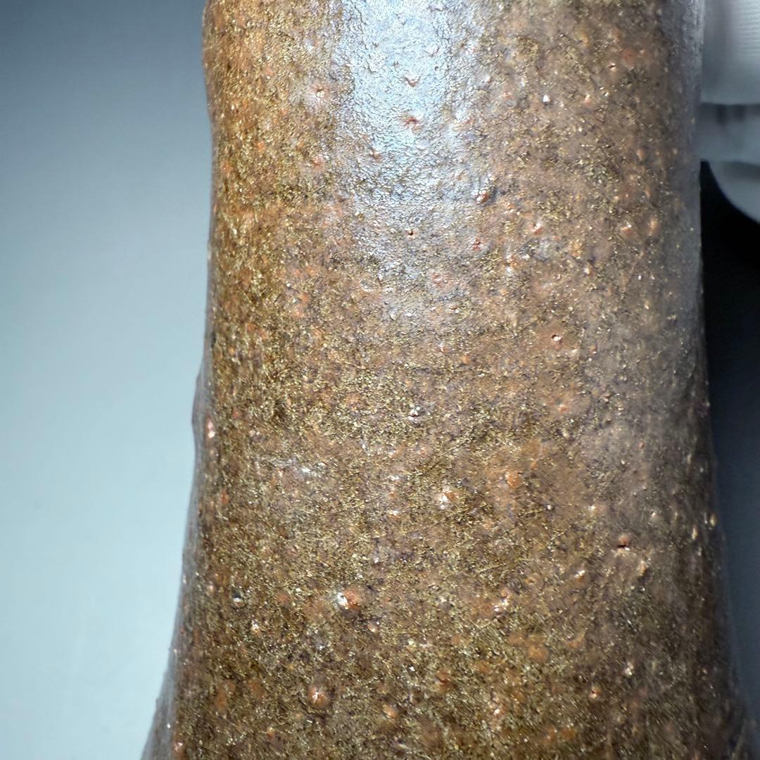 古唐津　花生　共箱　古美術　枯れの美　釉薬の流れ　19cm　蒐集家放出品