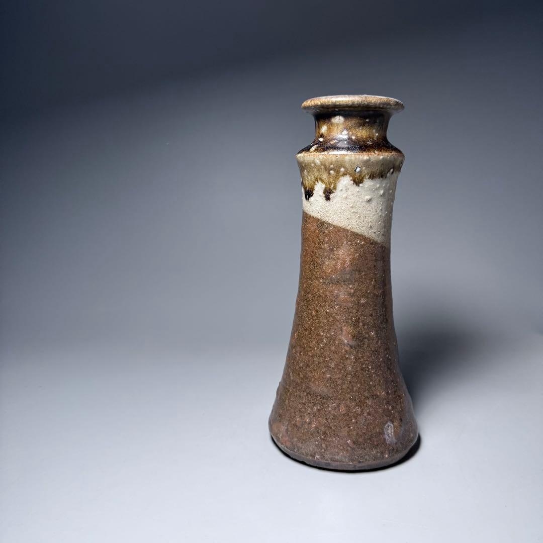 古唐津　花生　共箱　古美術　枯れの美　釉薬の流れ　19cm　蒐集家放出品