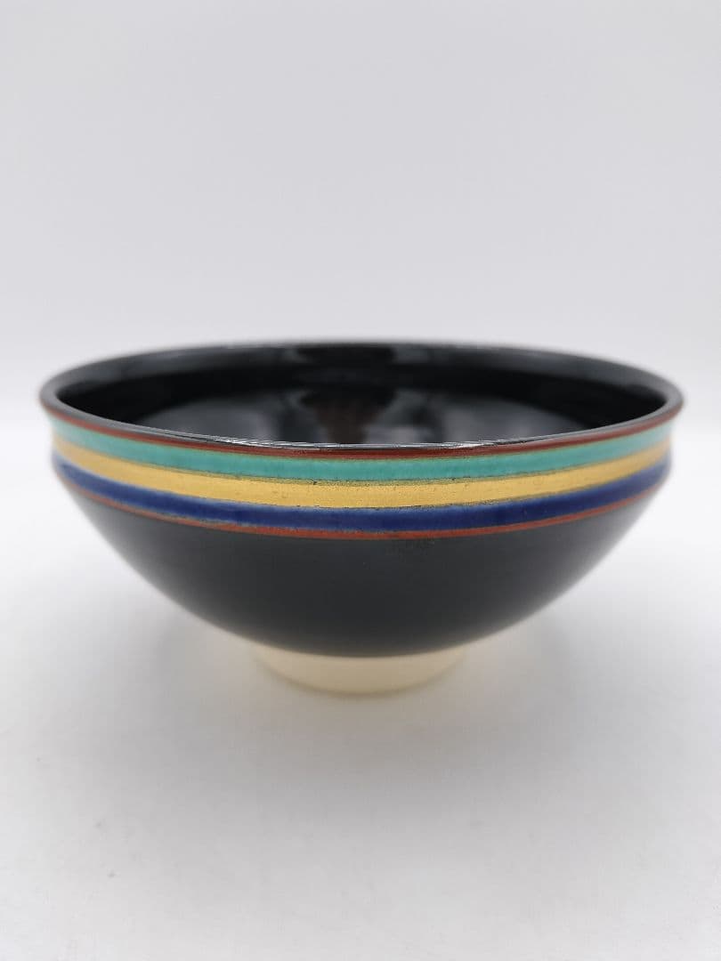 c773 数茶碗 黒仁清　独楽文 手塚桐鳳 10客 木箱 茶道具 古物