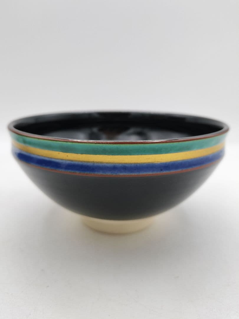 c773 数茶碗 黒仁清　独楽文 手塚桐鳳 10客 木箱 茶道具 古物