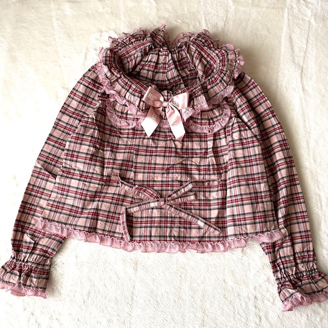 ピンクハウス × aoki misako コラボ チェックフードブラウス