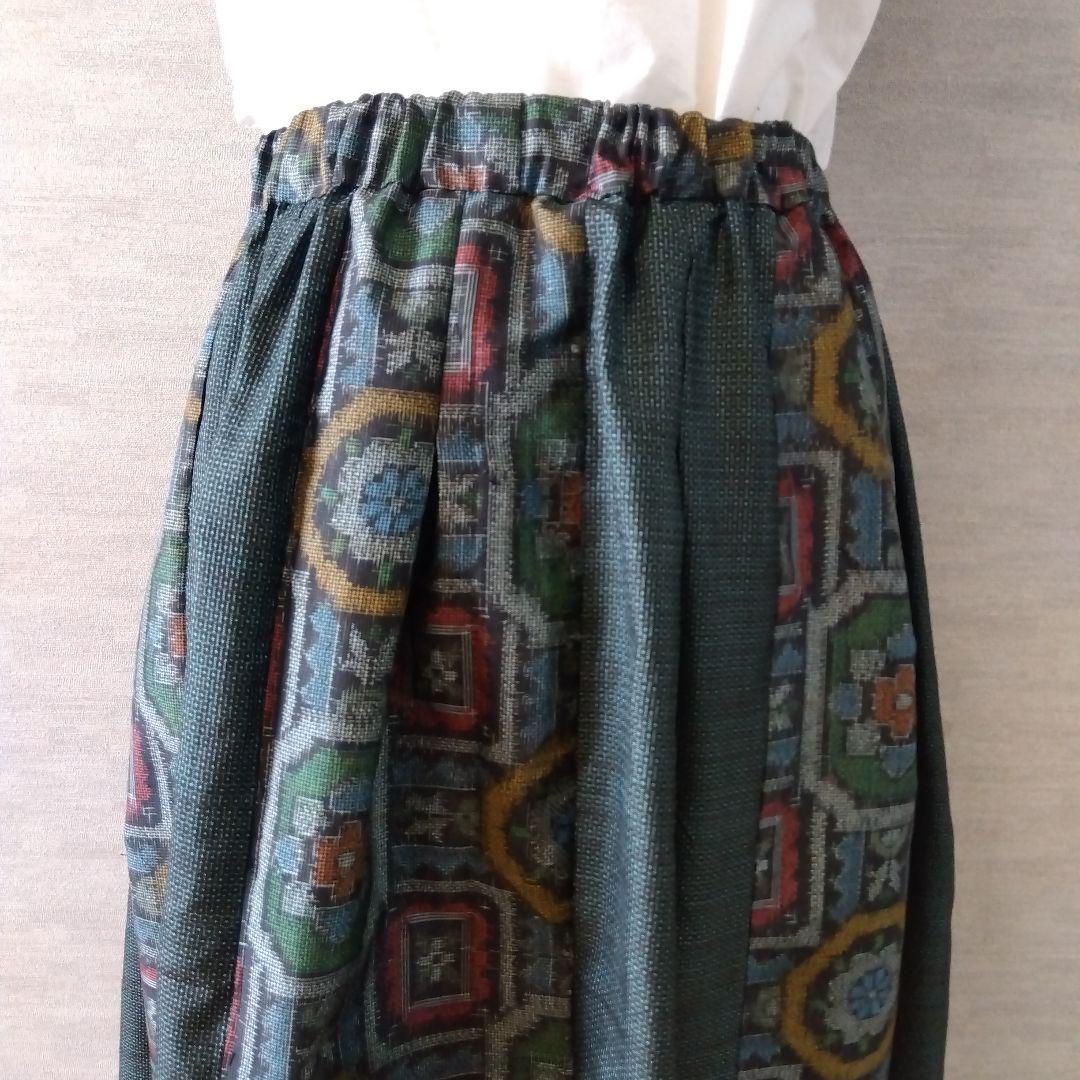 楊貴妃　2026F 021　着物リメイク　2つの緑の大島紬　セットアップ