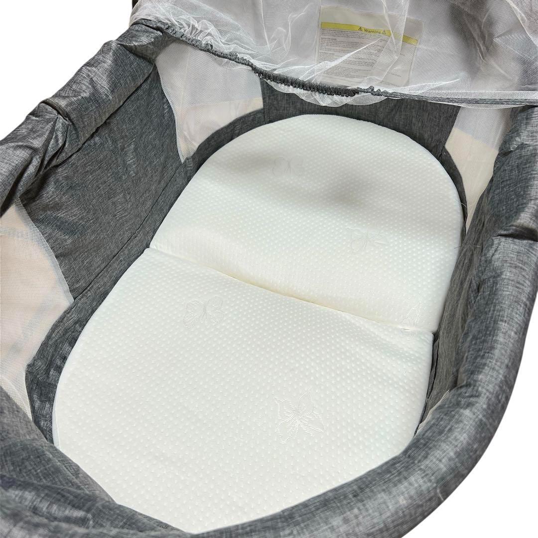 展示品 ベビーベッド ゆりかご 3way 折りたたみ 木製 蚊帳 キャスター付き