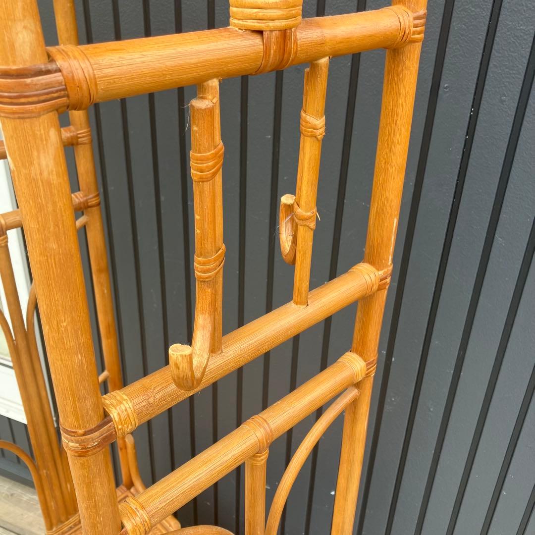 昭和レトロ アーチ型 ラタンハンガーラック 籐家具 花柄カバー付き 古家具