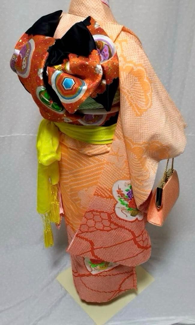 七五三　7歳　着物セット　豪華総絞り風柄　 長襦袢、袋帯、小物セット18ー11