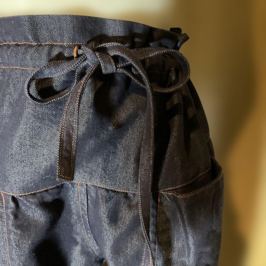 イッセイミヤケmeジーンズダークブルー ガウチョパンツ リボン付き