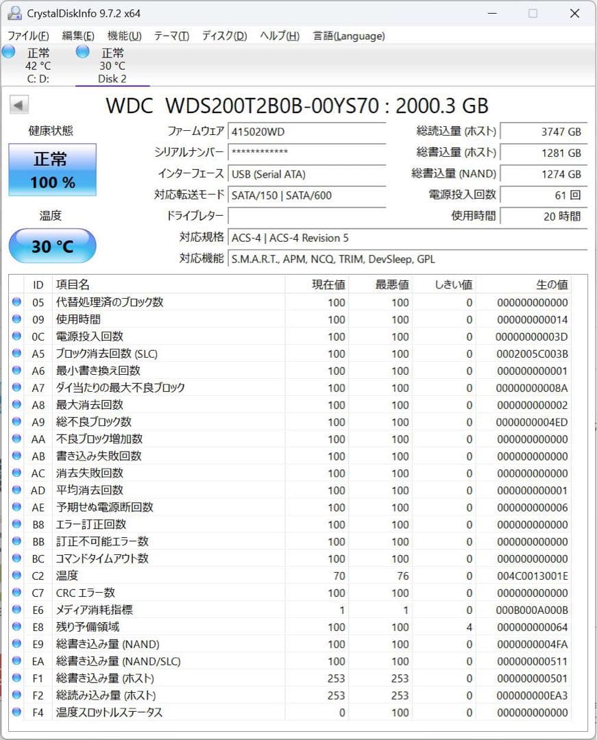 内蔵型SSD WD Blue SATA SSD M.2 2280 2TB