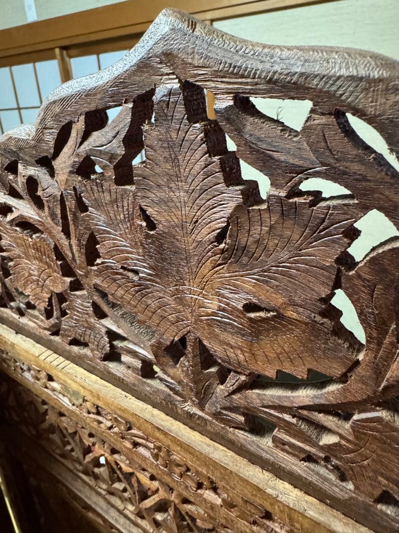 アジアン家具　4連パーテーション　衝立　透かし　アンティーク