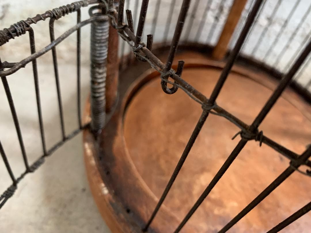 フランス アンティーク　バードケージ 鳥かご 木製 アイアンワイヤー ビンテージ