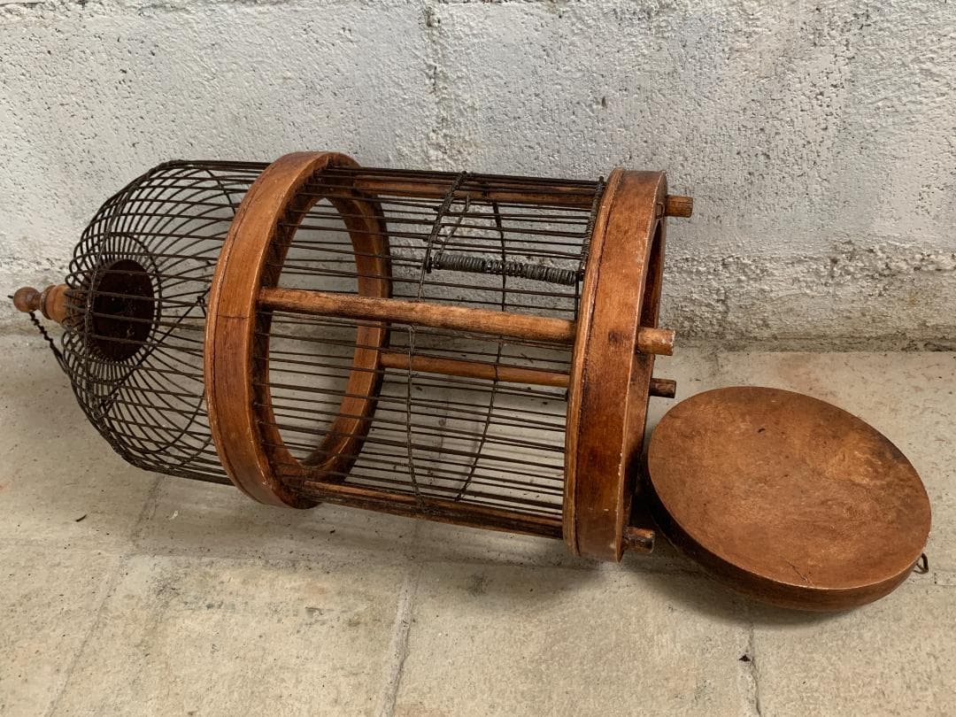 フランス アンティーク　バードケージ 鳥かご 木製 アイアンワイヤー ビンテージ