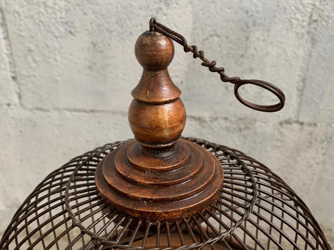 フランス アンティーク　バードケージ 鳥かご 木製 アイアンワイヤー ビンテージ