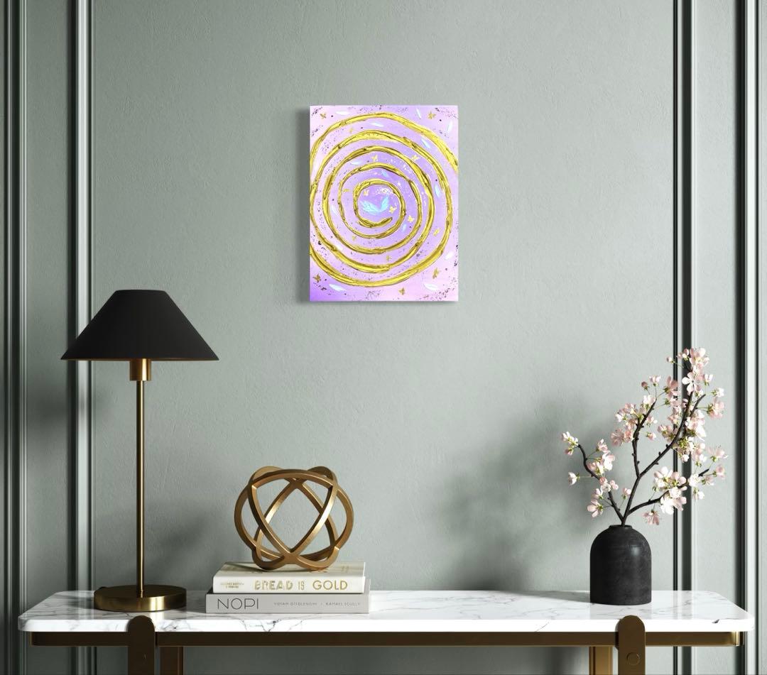 開運絵画　浄化　守護天使　龍神様エネルギー　金箔　神の化身　蝶々