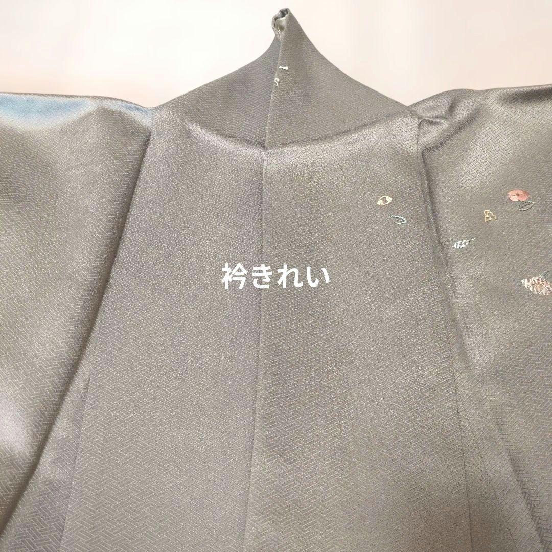 主役を引き立てる清楚な付下げ訪問着　色無地　2点セット　花刺繍　袋帯　正絹　灰色