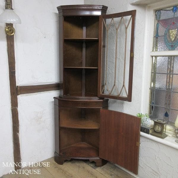 イギリス アンティーク 家具 コーナーキャビネット 飾り棚 英国 6315d
