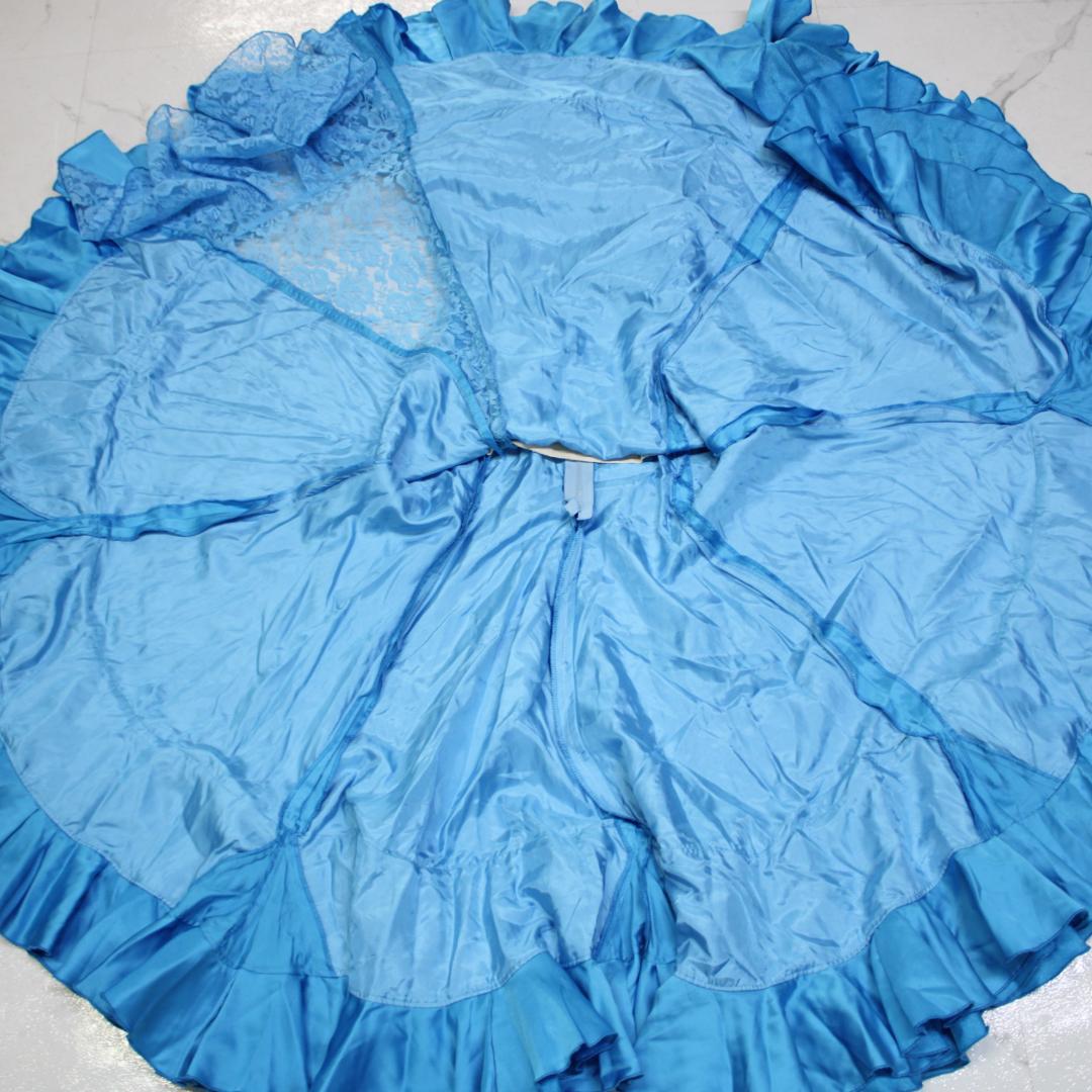 【フラメンコ衣装】ブルー naja ワンピース ドレス ボランテ レース 青