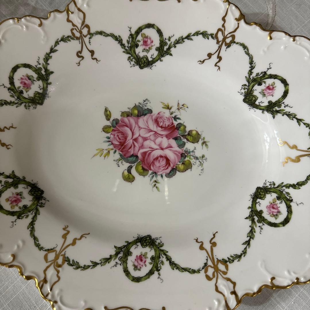 ロイヤルクラウンダービー　リボンプレート　アンティーク　ロールセリニャック