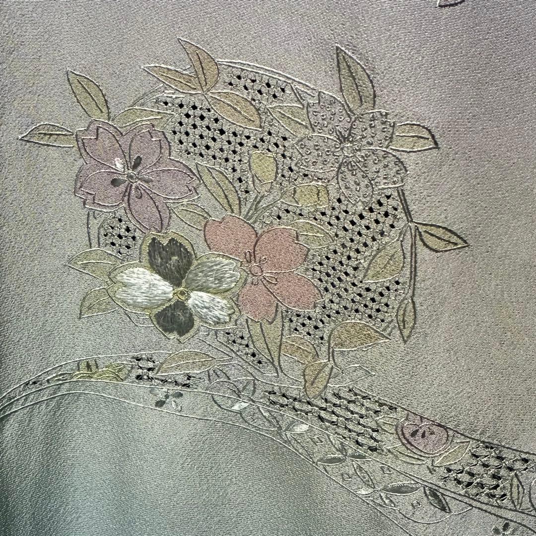 D121 訪問着 汕頭・蘇州・相良刺繍 総刺繍 正絹 着物 袷 極美品