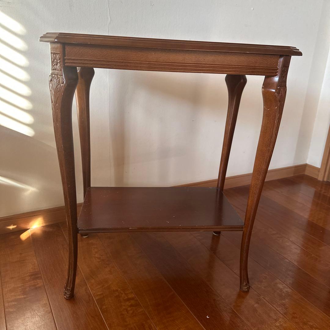 象嵌♦︎木製花柄装飾2段サイドテーブル♦︎電話FAX台♦︎コンソールテーブル