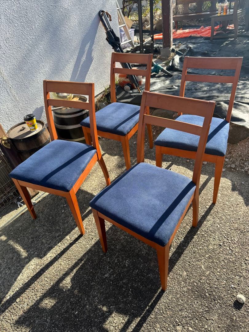 renoma レノマ 木製ダイニングチェア 4脚セット 青座面　フランス　パリ