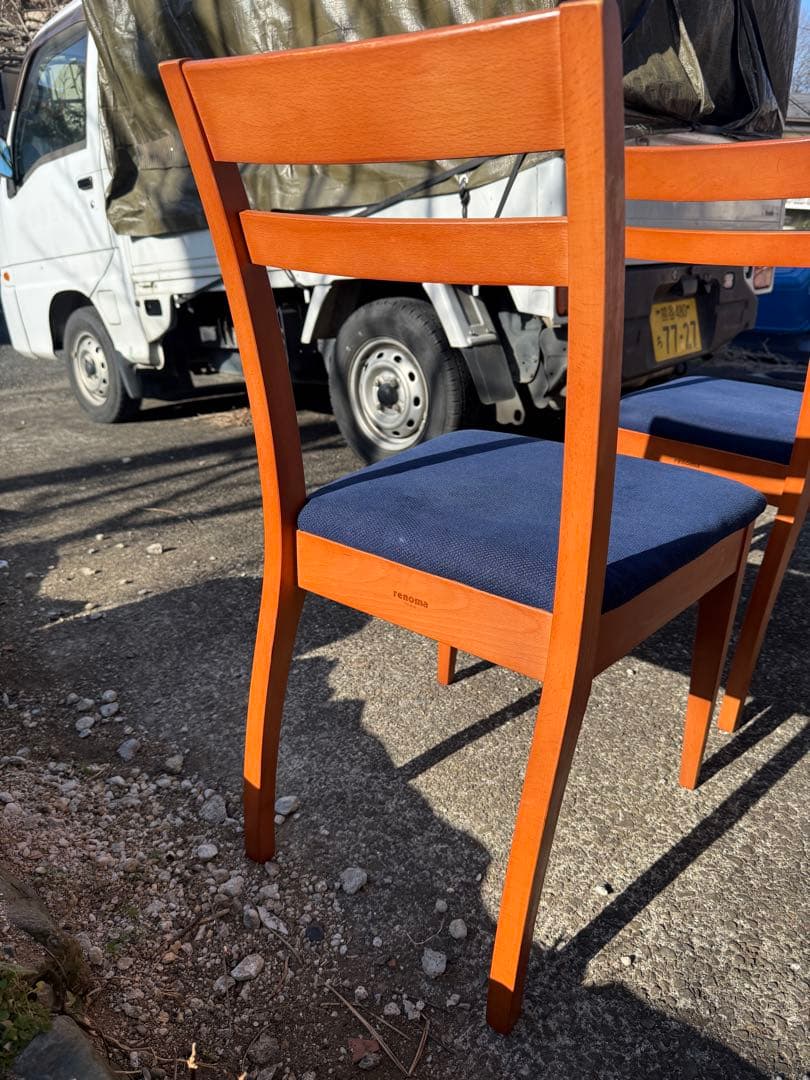 renoma レノマ 木製ダイニングチェア 4脚セット 青座面　フランス　パリ