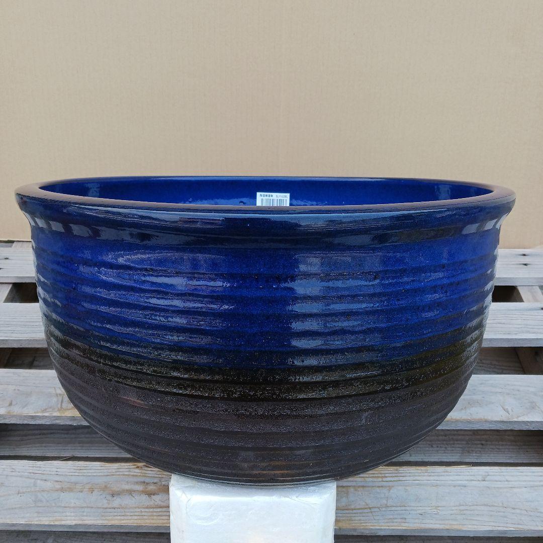 新品　∅50特大　陶器　睡蓮鉢　手造り　メダカ鉢　難有　ラピスブルー　青　LDB