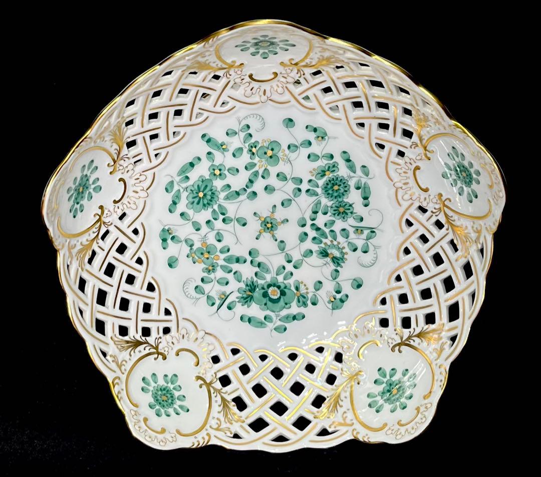 マイセン /※極美品 上級背面装飾 インドの華　リッチグリーン　コンポート