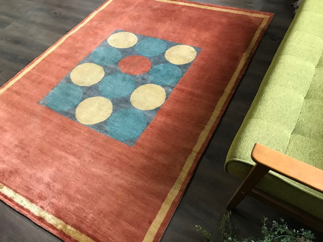 美品 144x201cm 手織り パキスタン 絨毯 ラグ ラグマット 幾何学模様