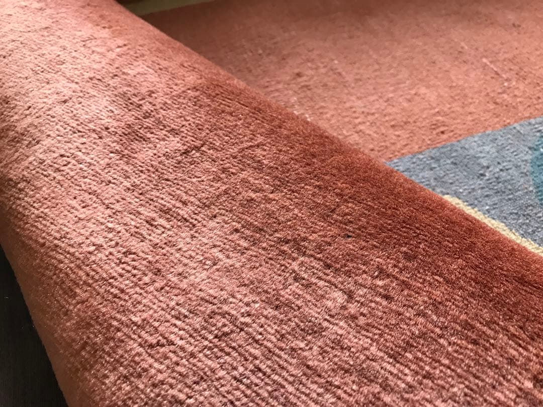 美品 144x201cm 手織り パキスタン 絨毯 ラグ ラグマット 幾何学模様