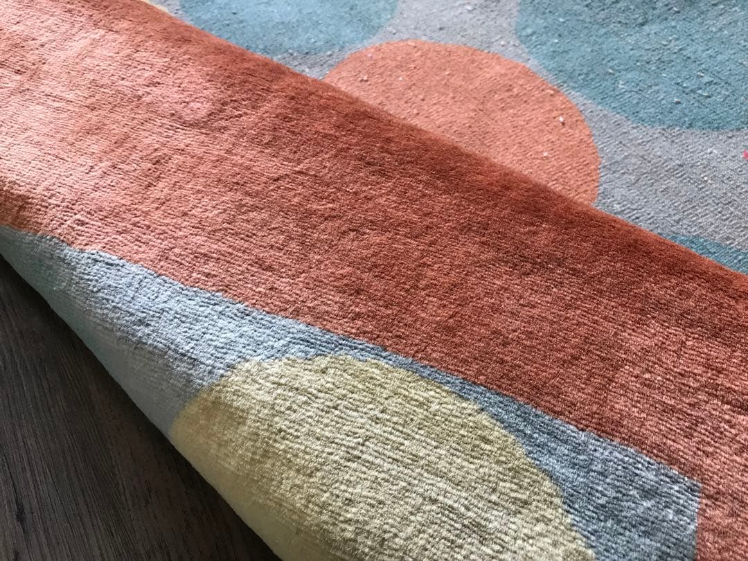 美品 144x201cm 手織り パキスタン 絨毯 ラグ ラグマット 幾何学模様