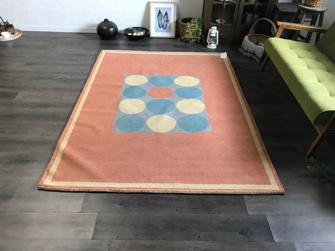 美品 144x201cm 手織り パキスタン 絨毯 ラグ ラグマット 幾何学模様